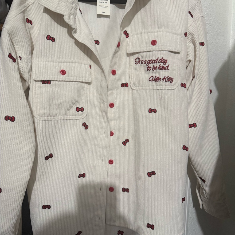 Hello Kitty BoxLunch Cream Long-Sleeve Jacket with Red Bow Embroidery